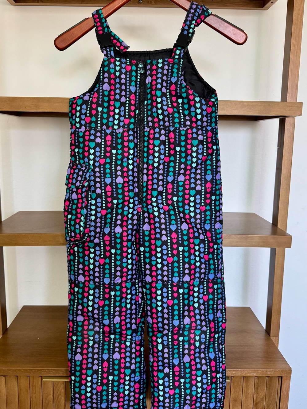 London Fog Black Snow Overalls with Multicolor Heart Print